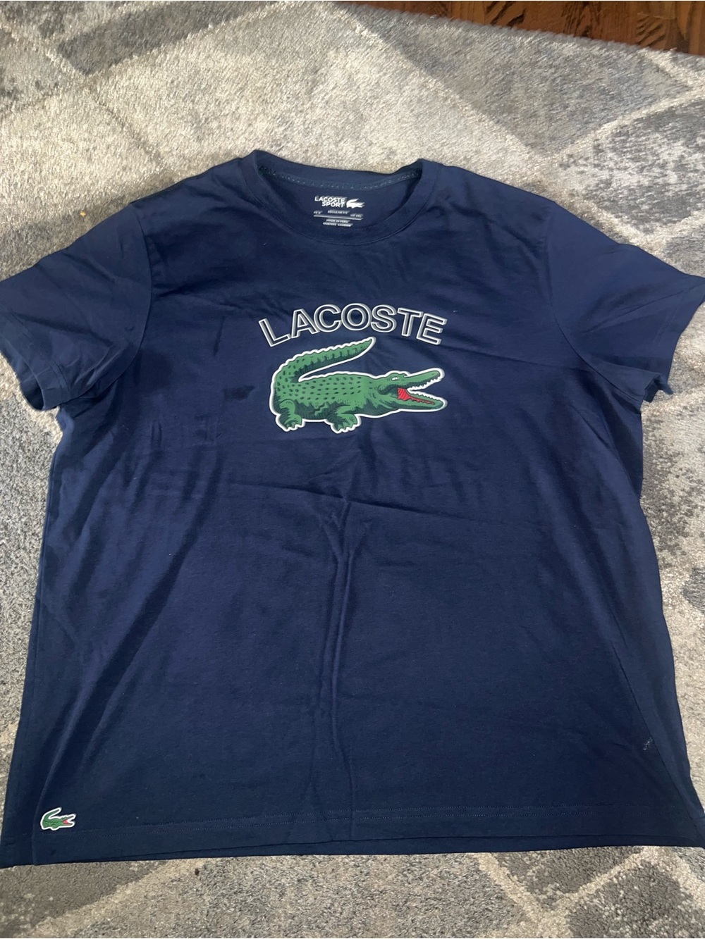 Lacoste Navy Short-Sleeve Tee with Green Crocodile Logo